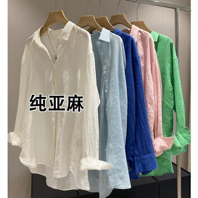 French White Linen Women's Thin Loose Style Old Money Style
