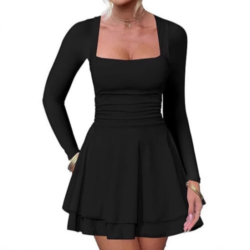 2026 Women's Square llar Pleated Hem Tight Waist Short Party