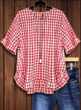 2025 Checkered Shirt T - Shirt, European and American Women'