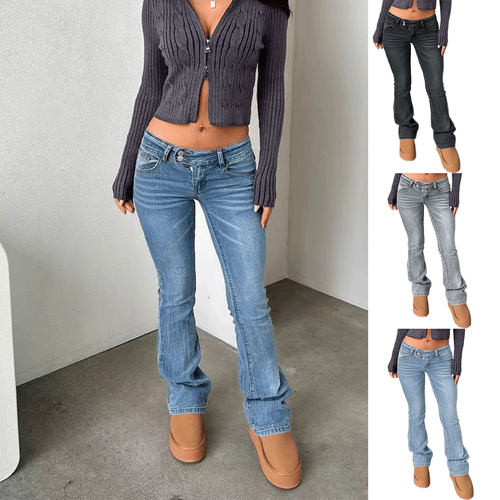 Fashionable Women's Bootcut Trousers, Sreet rendy Washed Whi