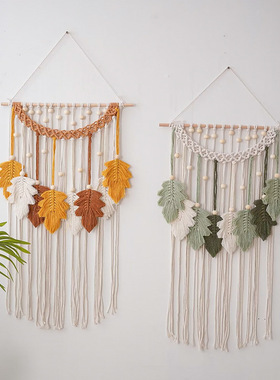 Wind Hand-woven Tapestry lorful tton Rope Tassel Leaf Wall H