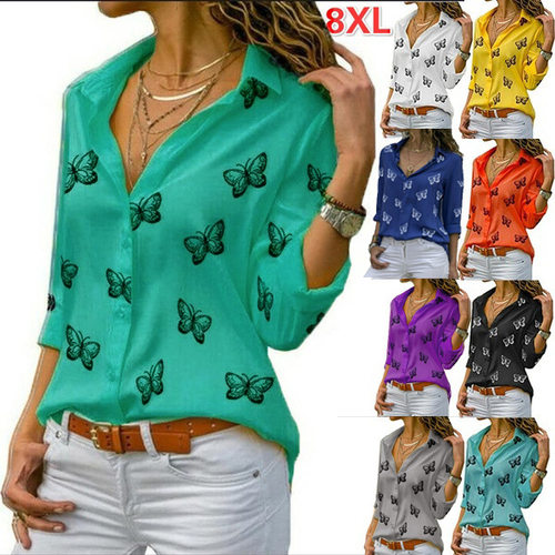 Women's 2026 Multicolor Butterfly Printed Loose Lapel Shirt