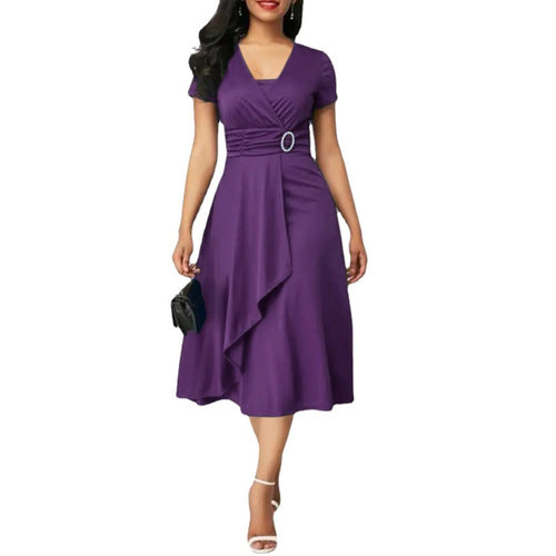 2026 Station Fashion Temperament Asymmetric Big Skirt V-neck
