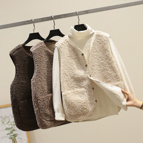 Lamb Wool Vest Women's Short 2026 Korean-style One-piece Ves