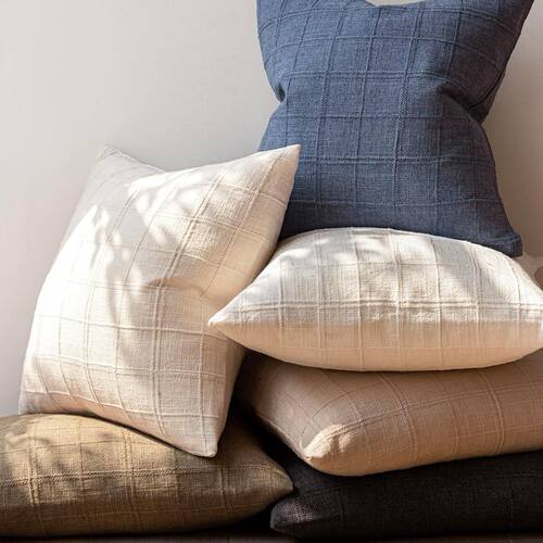 Linen Plaid  Case Neutral Farmhouse Vintage Cushion ver Mode