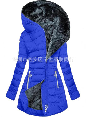 Ready Stock Women's Hooded Warm Velvet Thickened Jacket Casu