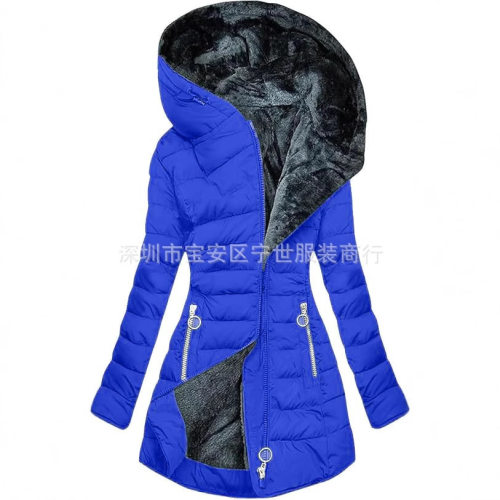 Ready Stock Women's Hooded Warm Velvet Thickened Jacket Casu