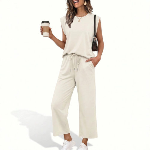 Women’s Striped Short-sleeve Cropped Pants Casual Two-piece