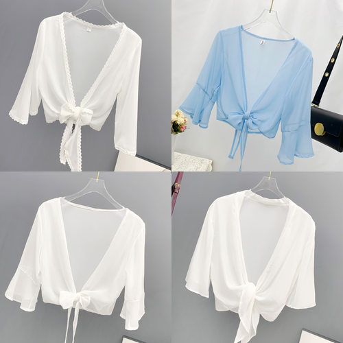 Chiffon Shawl Women's Cardigan Versatile Thin Short at Sun P