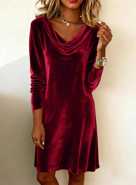 2026 Fashion Women's Solid lor at Swing llar Sexy Velvet