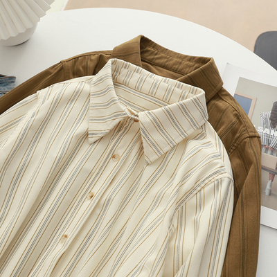 Skin-friendly Fine rduroy Vertical Striped Lapel Women's Lay
