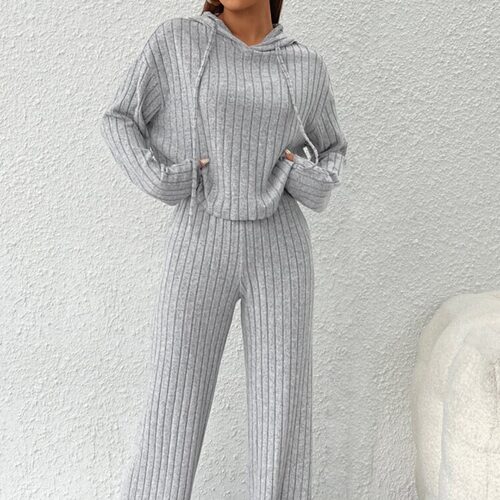 2025 Casual Knitted Suit Women's Hooded Loose Pants Two-piec
