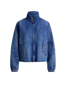 ()  Embroidery Rl Raff Women's Pure tton Denim Zipper Jacket