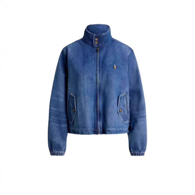 ()  Embroidery Rl Raff Women's Pure tton Denim Zipper Jacket