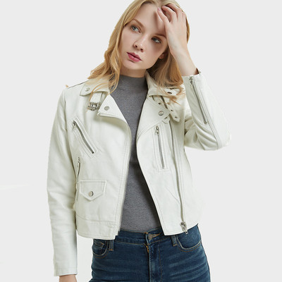 2026 Women's Short Lapel llar Button Pu Motorcycle Jacket Sm