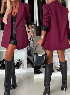 In Stock Women's Elegant Loose Casual Solid lor Lapel One-bu