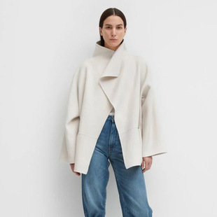 现货 TOT家翻领短款羊绒羊毛大衣2022秋冬女驼色经典毛呢外套