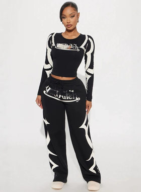 Fc1427 Sports Print ntrast Casual Fashion Suit Women's Two-p