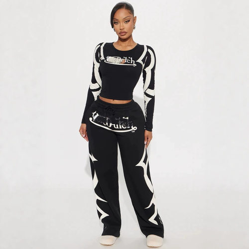 Fc1427 Sports Print ntrast Casual Fashion Suit Women's Two-p