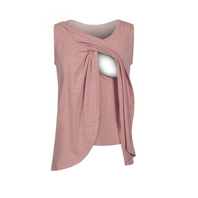 Maternity Women's Round Neck Sleeveless T-shirt Irregular He