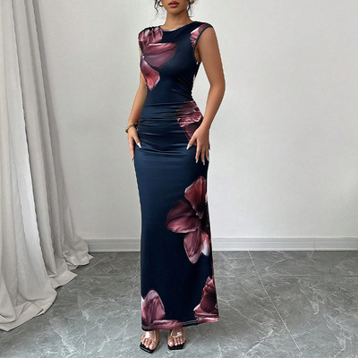 Rui Hou 2026 Slim-fit Printed Sleeveless One-step Dress Hip