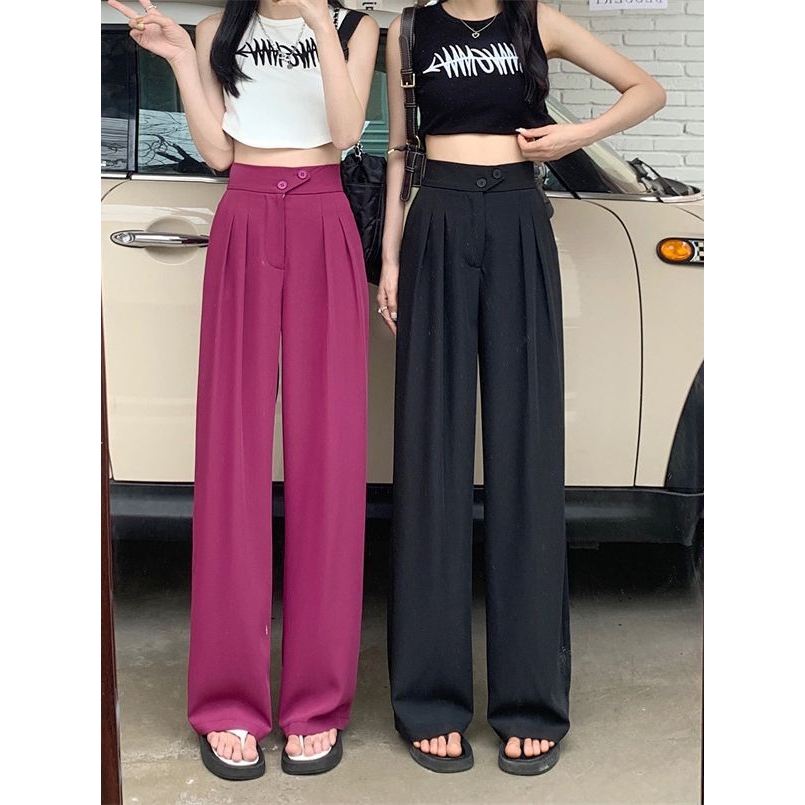 西装阔腿裤女2023早春新款高腰垂感宽松直筒显瘦百搭休闲拖地裤子