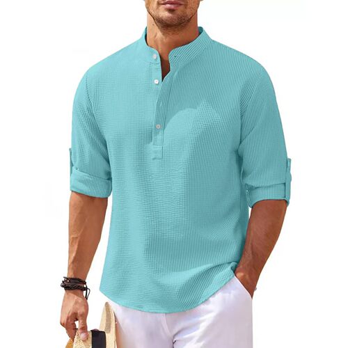 Spot 2026 Men's Stand llar Open Buckle Pine Check Men's Casu