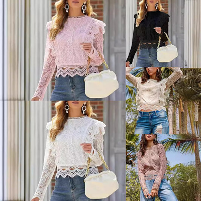 2026 Sexy Solid lor Hollow Lace Exposed Navel Outer Jacket F