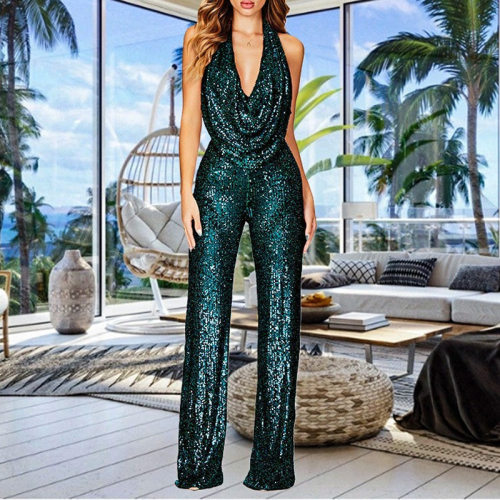 Ready Stock 2026 Women's Sleeveless Halterneck Sequin Women