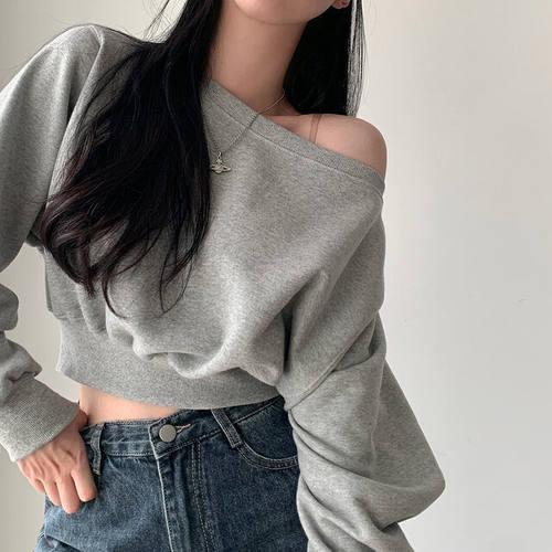 Korean Chic Niche Elegant One-character llar Open-shoulder L