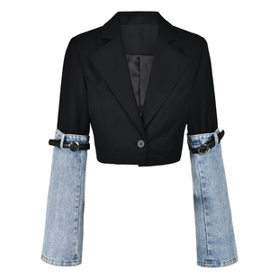 Personalized ntrasting lor Splicing Denim Jacket For Women,