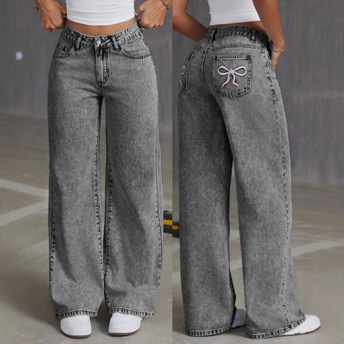 Bow-embroidered Women’s Sweet-and-spicy High-waisted Straig