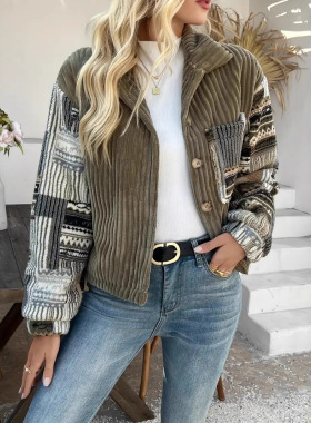 In Stock Women's Lapel Button Jacket Casual Stitching ntrast