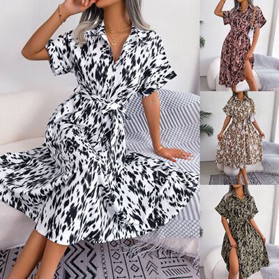 2026 Casual Loose Leopard Print Lace-up Dress