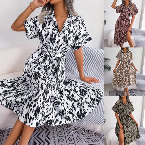 2026 Casual Loose Leopard Print Lace-up Dress