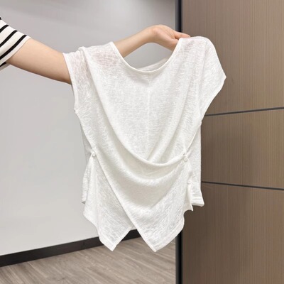 White Designer All-match Crewneck Short-sleeve T-shirt For W