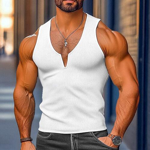 Knitted Fitness Sports Leisure Slim Vest Men's I-shaped V-ne
