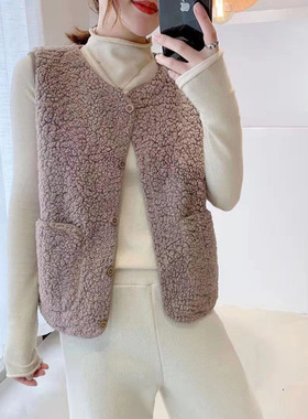 Lamb Plush Vest Women's Korean-style All-match Loose Short V