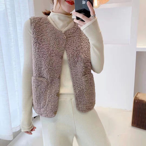 Lamb Plush Vest Women's Korean-style All-match Loose Short V