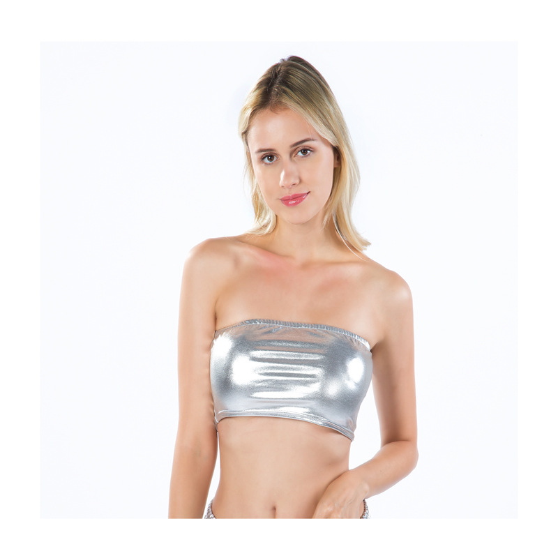 Women's Nightclub Stage Outfit Patent Leather Solid Color Tu