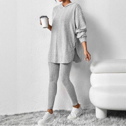 2025 Women's Loose Hooded Casual Trousers Threaded Pit Set