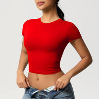 Temu Red Slim-fit Navel Design Simple Casual Short T-shirt F thumbnail 3