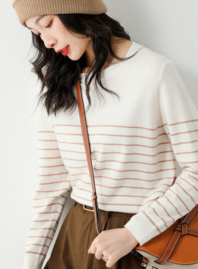 Women's Wool Blend 2026 Loose Round Neck Stripe lorblock Sho
