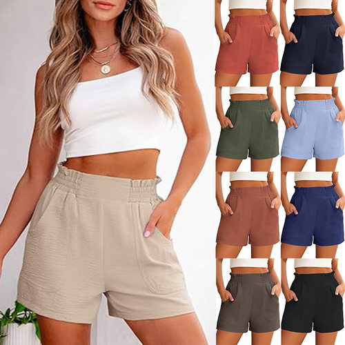 Women’s Casual Solid-color High-waisted Shorts, Elastic, mf