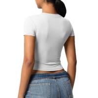 Temu Red Slim-fit Navel Design Simple Casual Short T-shirt F thumbnail 7