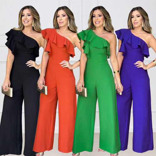 10348 One-shoulder High-waisted Loose Straight Women's Cloth