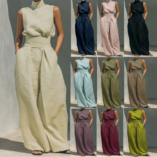 2026 Spot Women's Stand tton Linen Sleeveless Pants Casual S