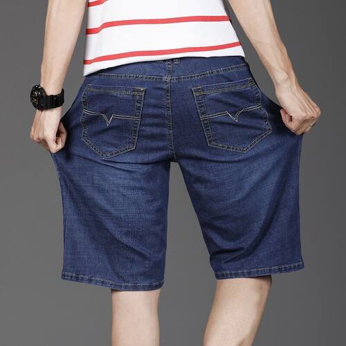 Thin Men's Denim Shorts Loose Straight Five-point Pants Plus