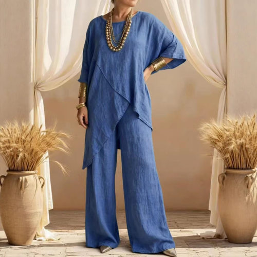 2026 Euro Women's Two-piece tton And Linen Sleeve Round Neck