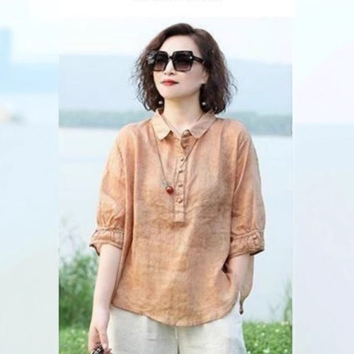 Women's Jacquard Lapel, Fashionable Retro Women's Mid-sleeve
